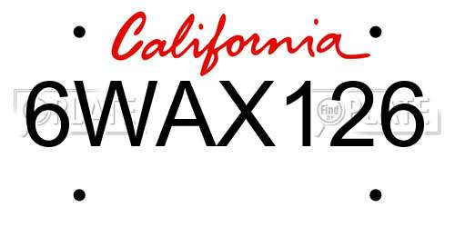 6WAX126 California License Plate