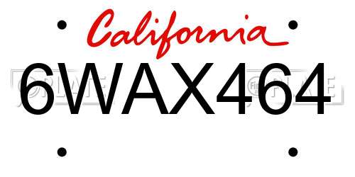 6WAX464 California License Plate
