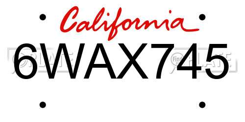 6WAX745 California License Plate