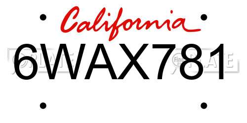 6WAX781 California License Plate
