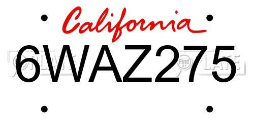 6WAZ275 California License Plate