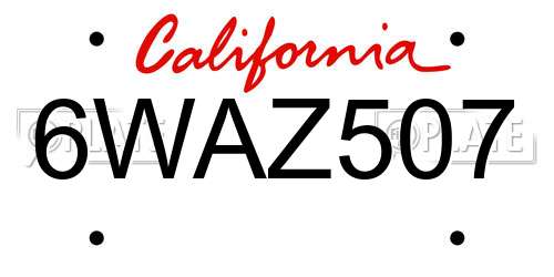 6WAZ507 California License Plate