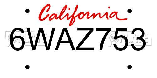6WAZ753 California License Plate