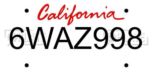 6WAZ998 California License Plate