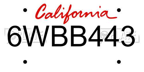 6WBB443 California License Plate