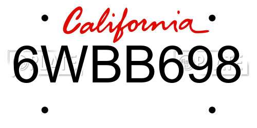 6WBB698 California License Plate