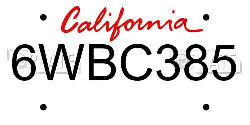 6WBC385 California License Plate