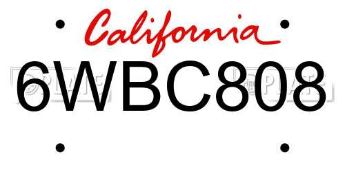 6WBC808 California License Plate