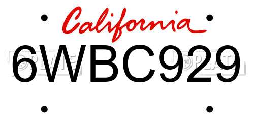 6WBC929 California License Plate