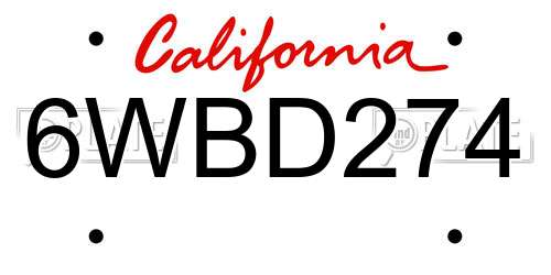 6WBD274 California License Plate