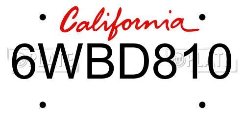 6WBD810 California License Plate