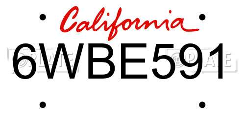 6WBE591 California License Plate