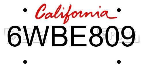 6WBE809 California License Plate