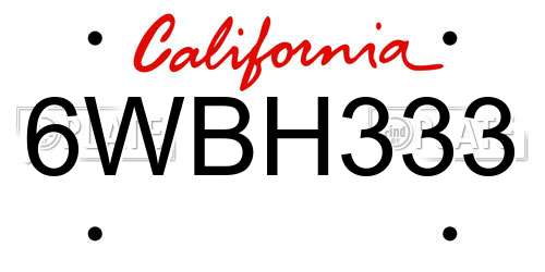 6WBH333 California License Plate