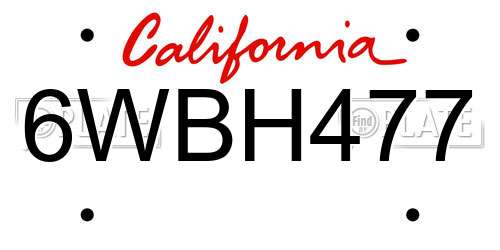 6WBH477 California License Plate
