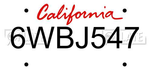 6WBJ547 California License Plate