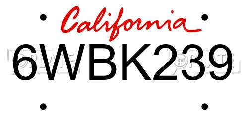 6WBK239 California License Plate