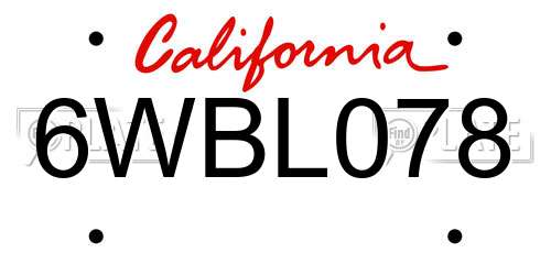 6WBL078 California License Plate
