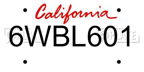 6WBL601 California License Plate