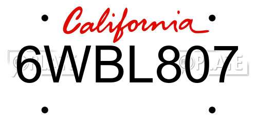 6WBL807 California License Plate