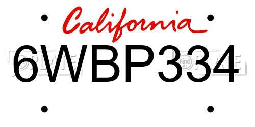 6WBP334 California License Plate