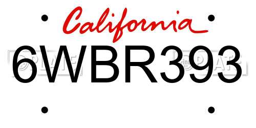 6WBR393 California License Plate