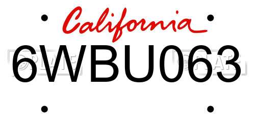 6WBU063 California License Plate