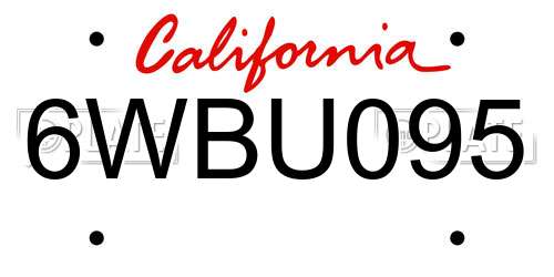 6WBU095 California License Plate