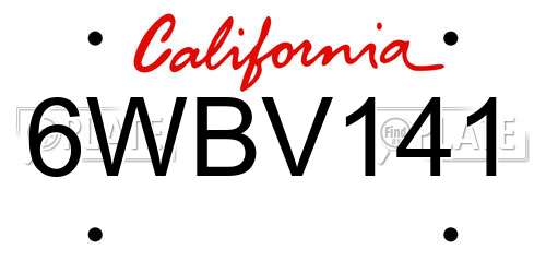 6WBV141 California License Plate