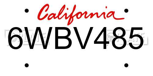 6WBV485 California License Plate