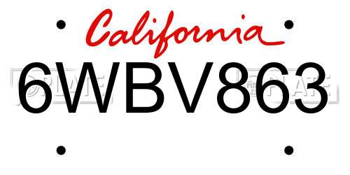 6WBV863 California License Plate