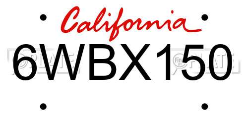 6WBX150 California License Plate