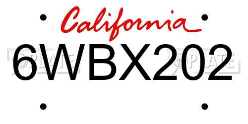 6WBX202 California License Plate
