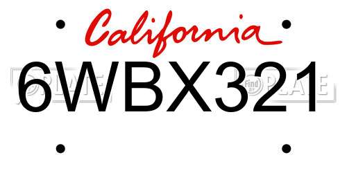 6WBX321 California License Plate