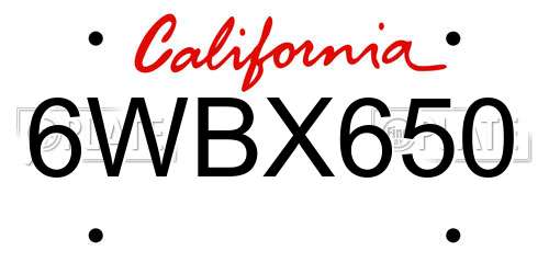 6WBX650 California License Plate