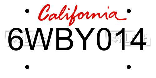 6WBY014 California License Plate