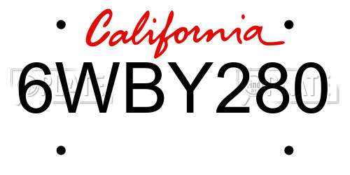 6WBY280 California License Plate