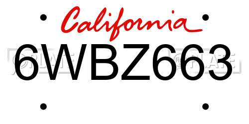 6WBZ663 California License Plate
