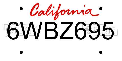 6WBZ695 California License Plate