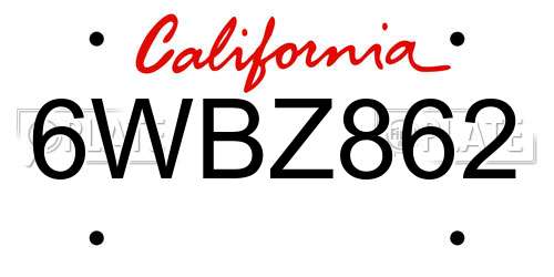 6WBZ862 California License Plate