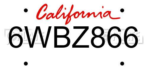 6WBZ866 California License Plate