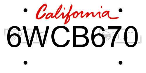 6WCB670 California License Plate