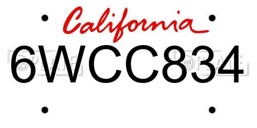 6WCC834 California License Plate