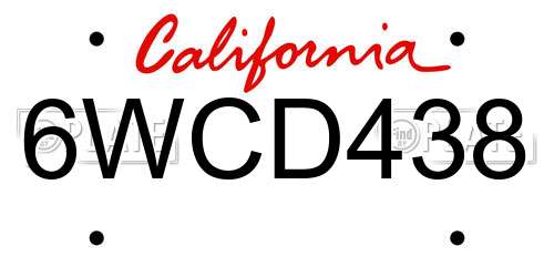 6WCD438 California License Plate