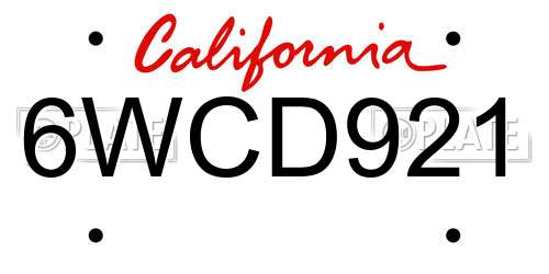 6WCD921 California License Plate