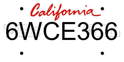 6WCE366 California License Plate