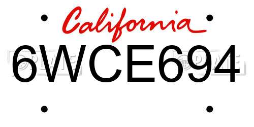 6WCE694 California License Plate