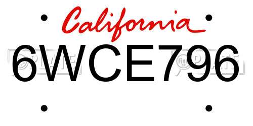 6WCE796 California License Plate