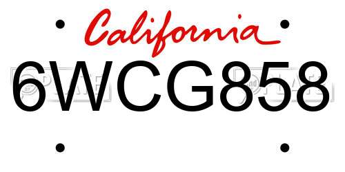 6WCG858 California License Plate