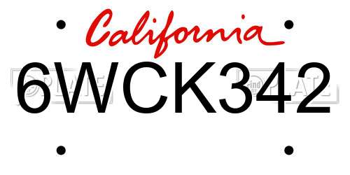 6WCK342 California License Plate